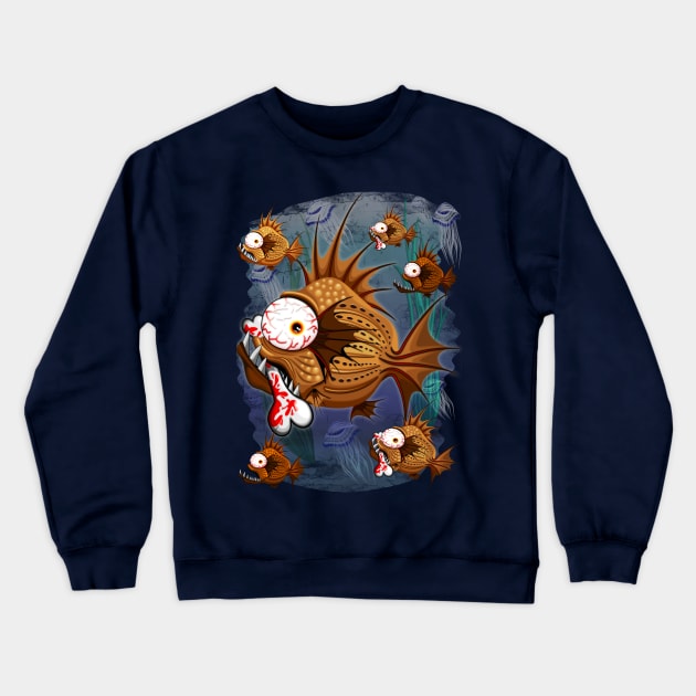 Psycho Fish Piranha with Bone Crewneck Sweatshirt by BluedarkArt